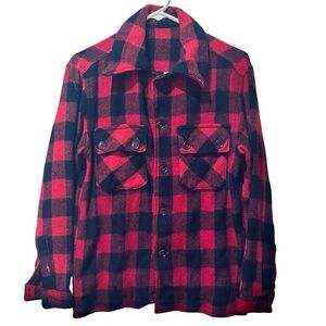 Vintage 50s 60s Red Buffalo Plaid Wool Shacket Jacket Shirt Chore Work - S